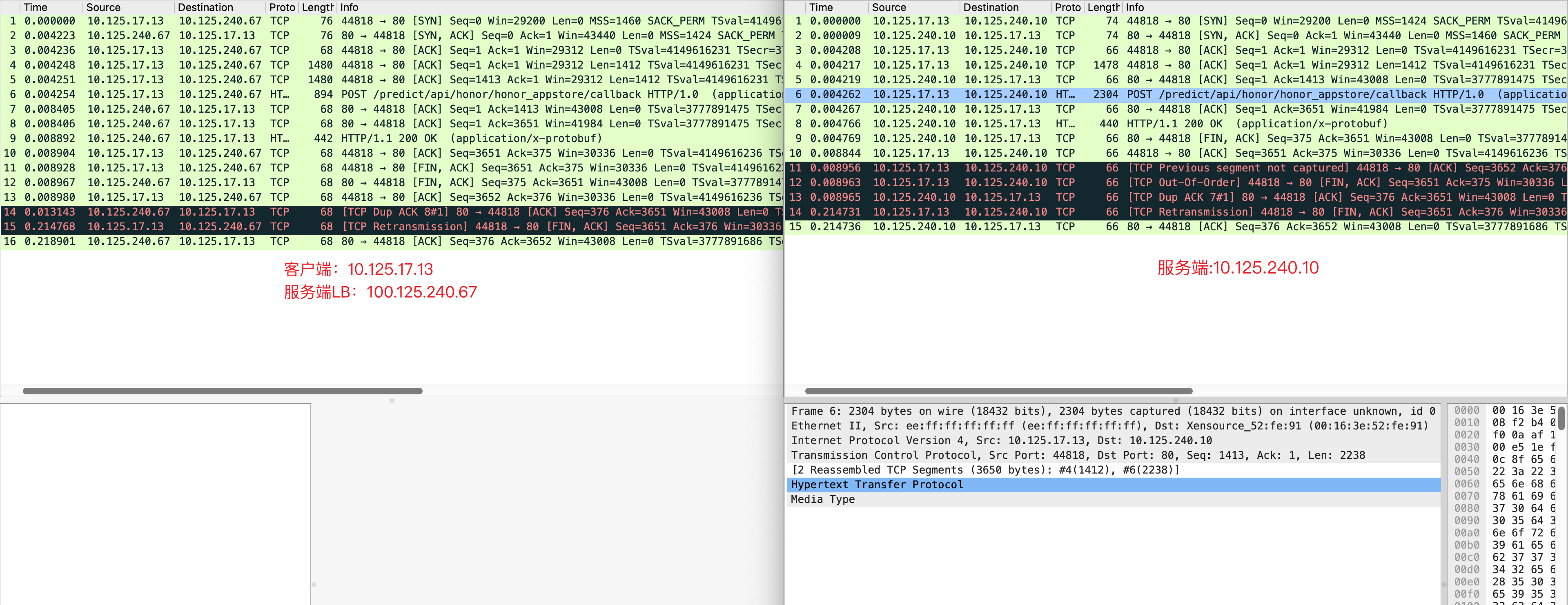 图 10、客户端和服务端抓包