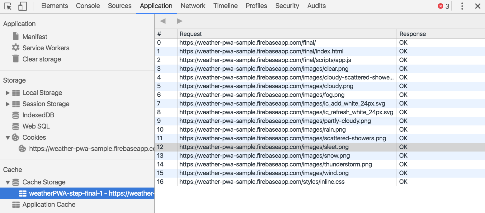 Chrome debug Service Worker cache list