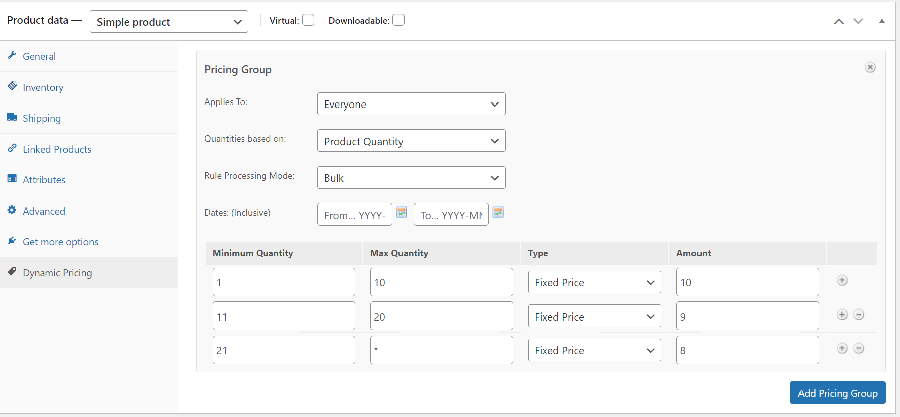 WooCommerce Dynamic Pricing动态价格表