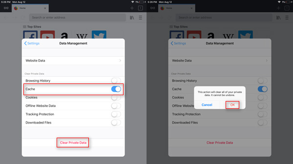 在iPad上清除Firefox缓存