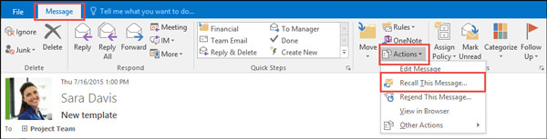在Outlook 2016中召回此消息