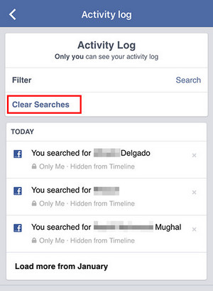 Android手机或iPhone上的Facebook搜索记录