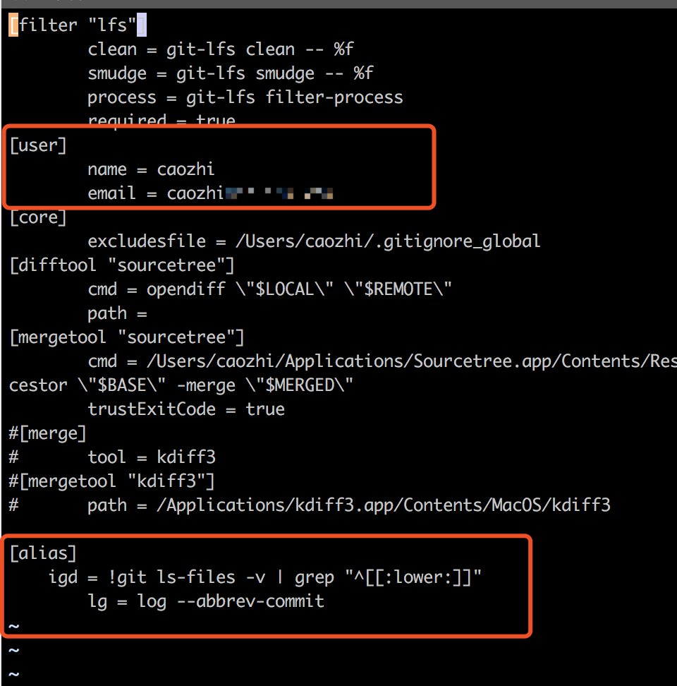 图 17. ~/.gitconfig 文件里的配置
