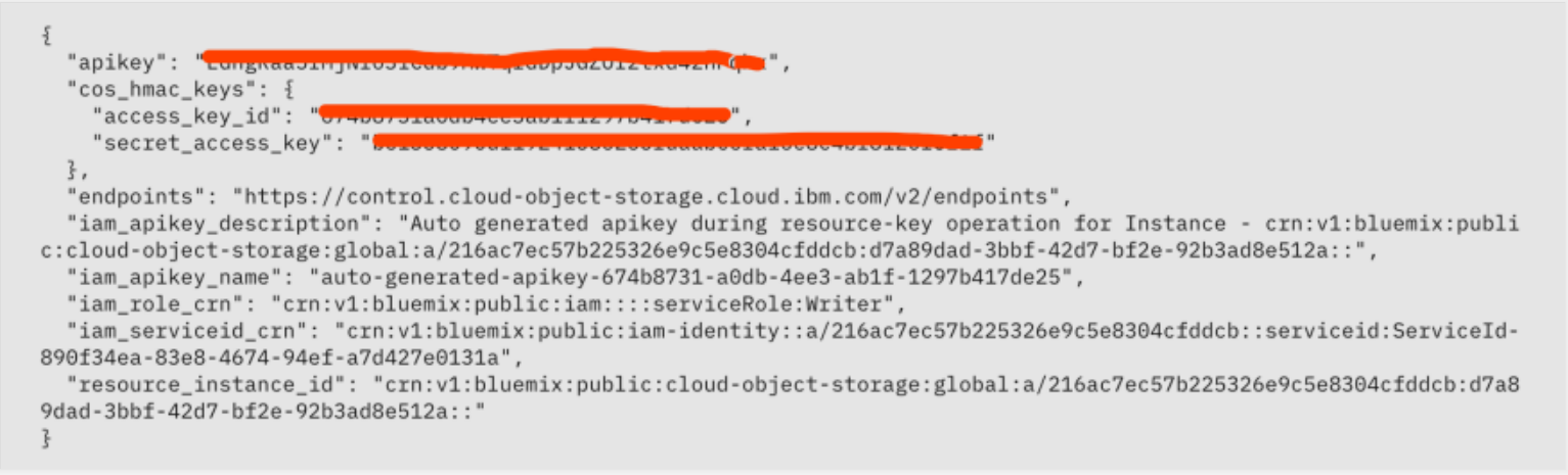 Cloud Object Storage hmac Credential信息