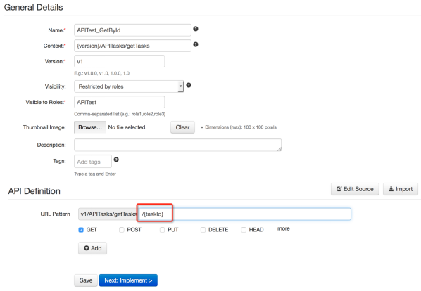 图 14. 带路径参数的 API 的具体设置