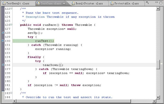 图 17. junit.framework.TestCase.runBare() 函数代码