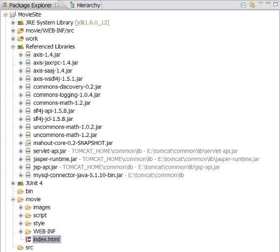 图 3. MovieSite 工程中引用的 jar 文件