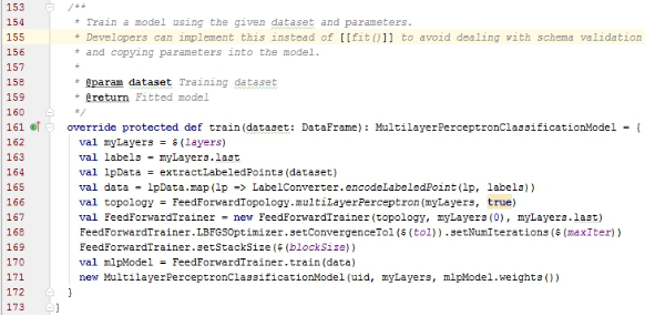 图 2. MultilayerPerceptronClassifer 训练过程源码