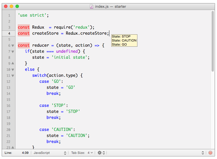 TextMate 文本编辑器中的交通信号灯的屏幕截图