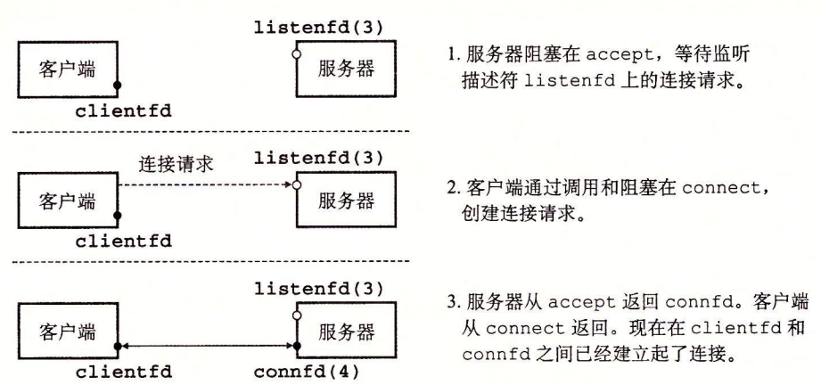 图 11-14 监听描述符和已连接描述符的角色