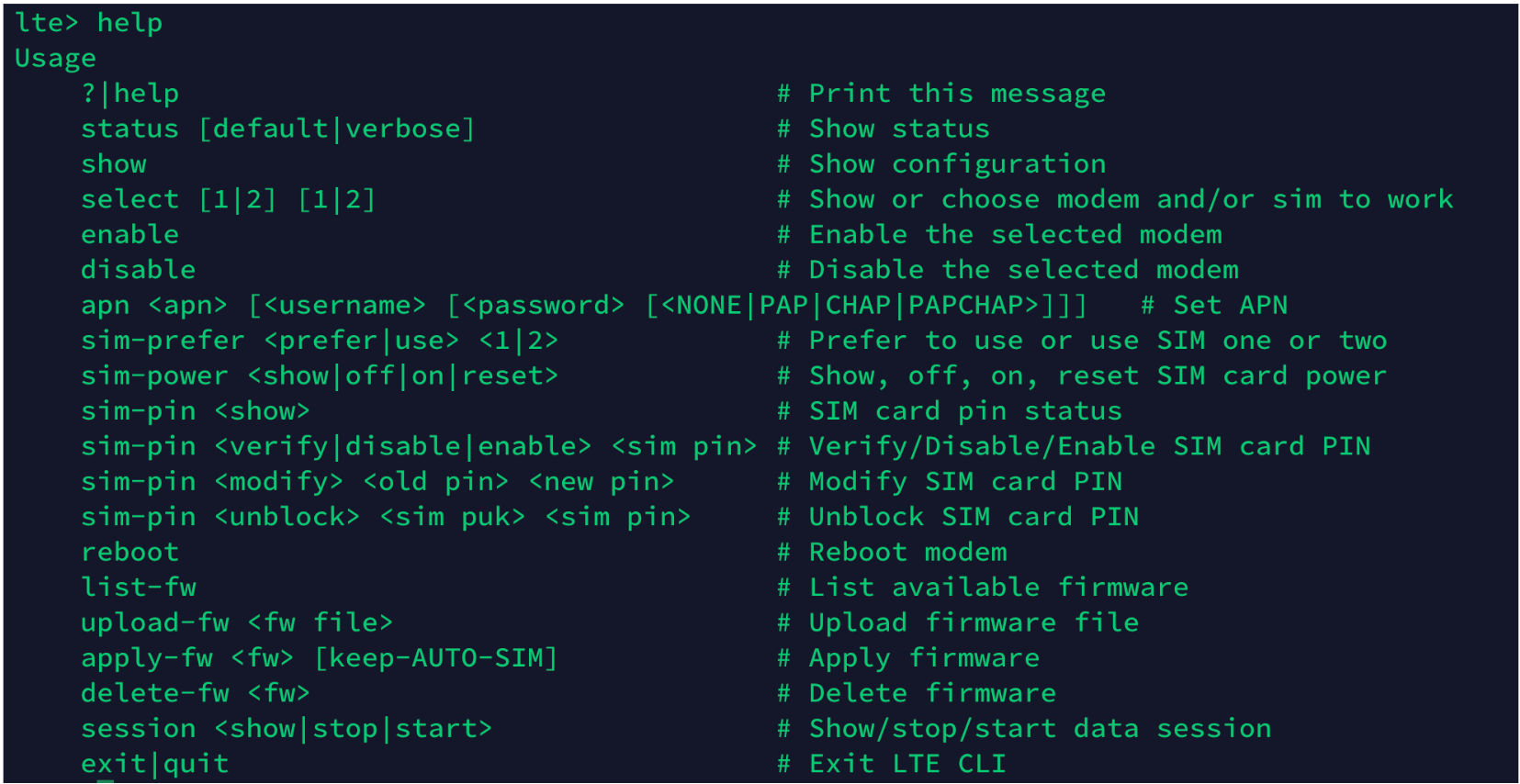 110 LTE CLI