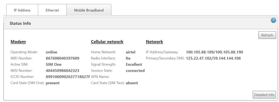 Mobile broadband status info