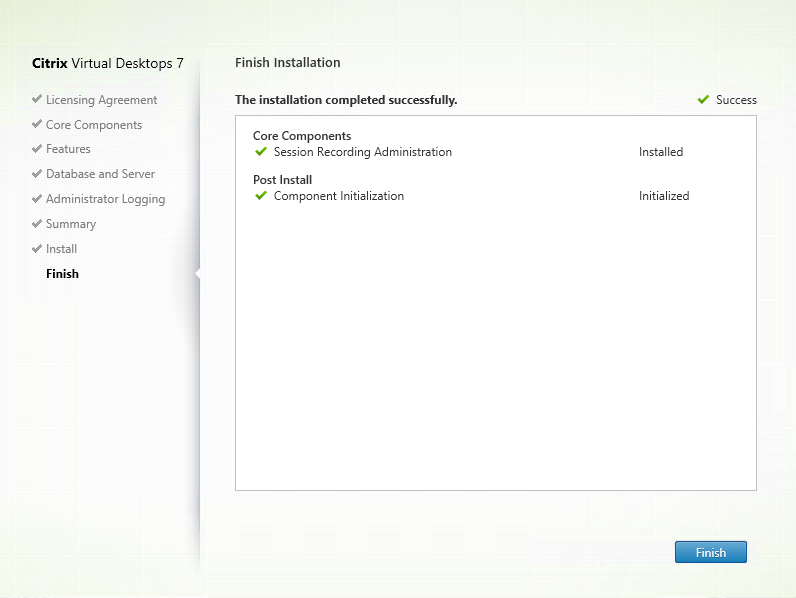 Image of completing session recording server installation