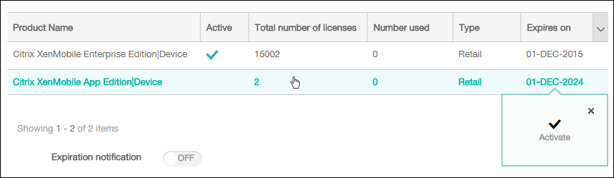 Image of Licensing configuration screen