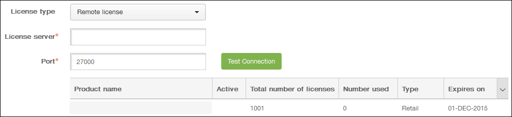 Image of Licensing configuration screen