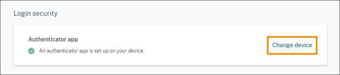 Login security section with Change device highlighted