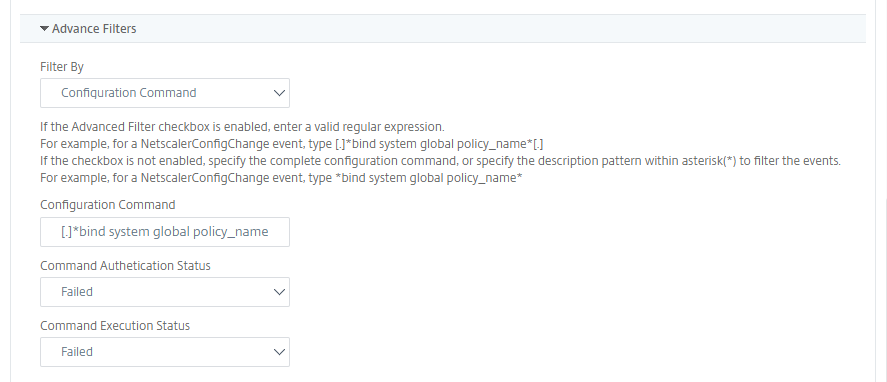 Advance configuration commands filter