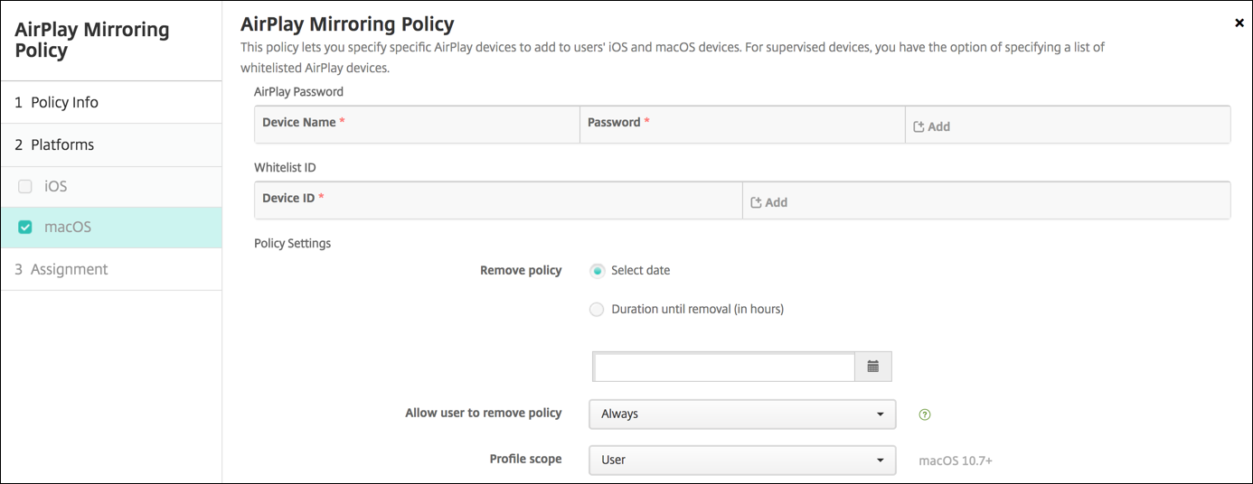 Device Policies configuration screen