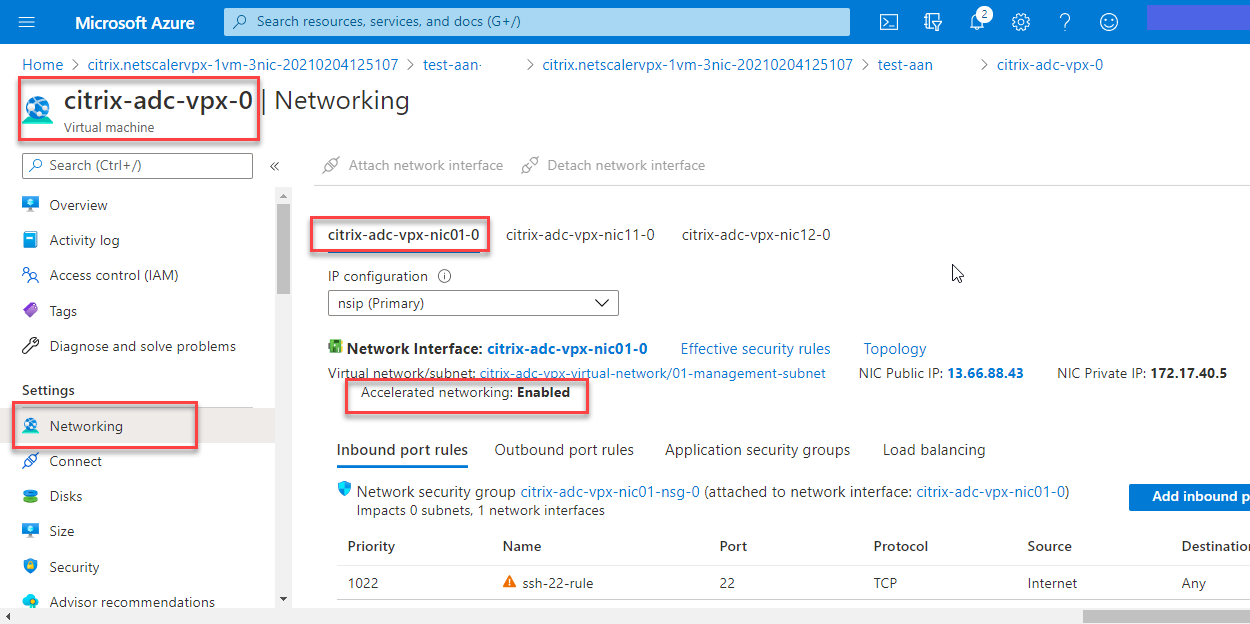 Accelerated networking enabled