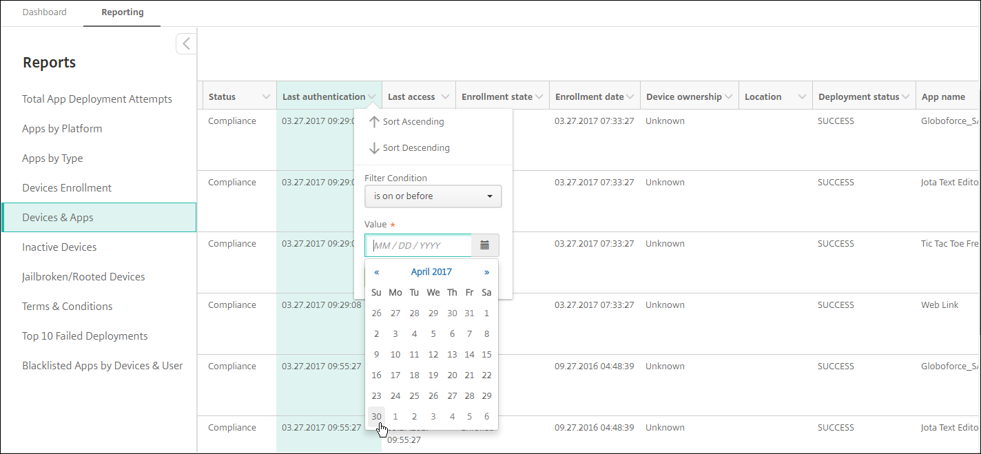 Report filter by date