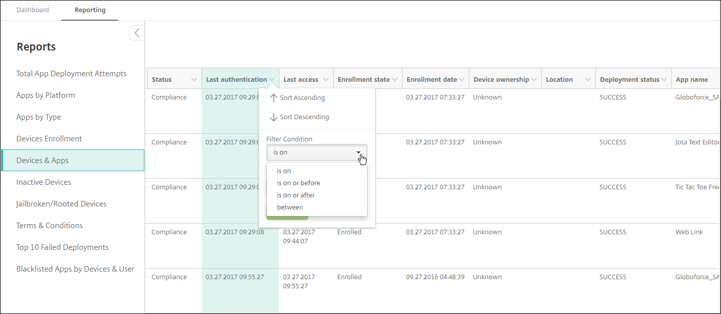 Report filter by date