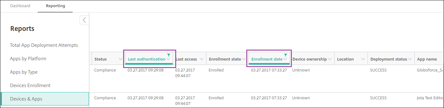 Report filter by date