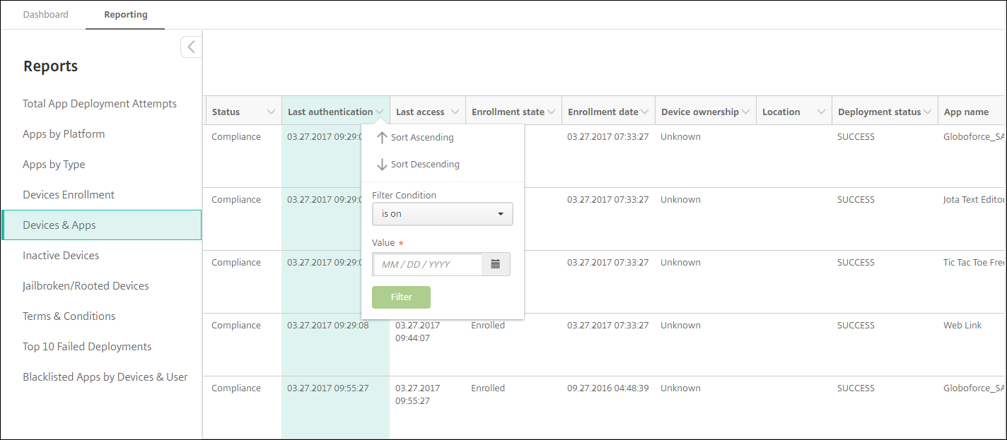 Report filter by date