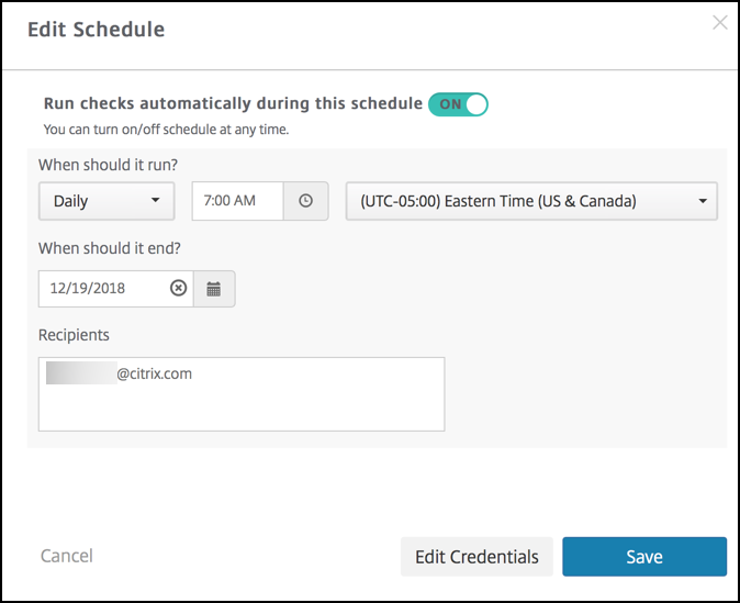 Edit schedule screen