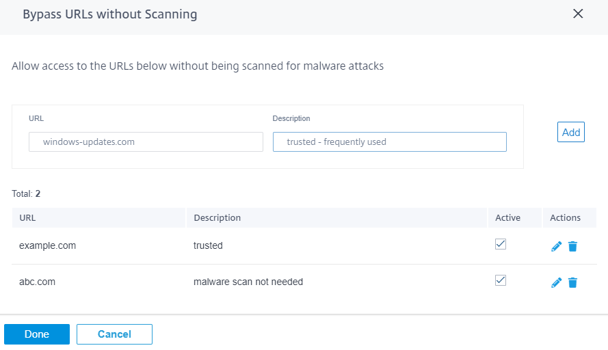 Bypass URL without scanning