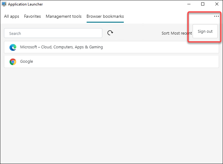 App launcher - Sign out