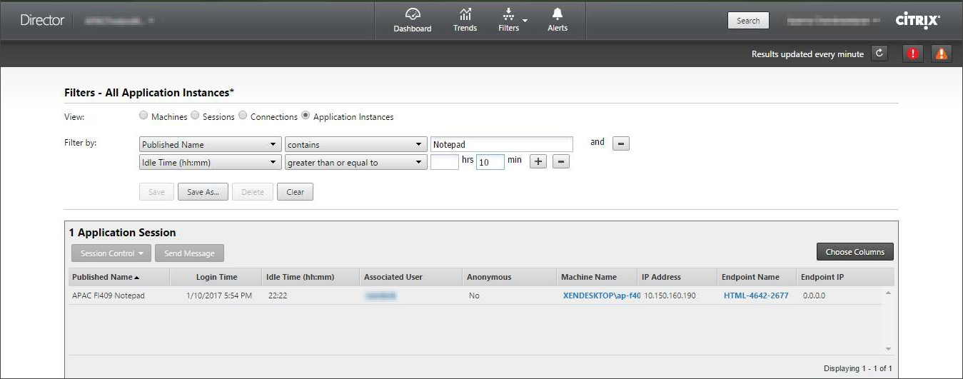 Application Instances filter