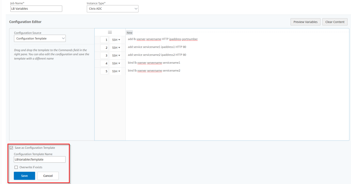 Configuration template