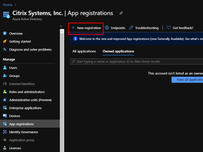 New registration Azure