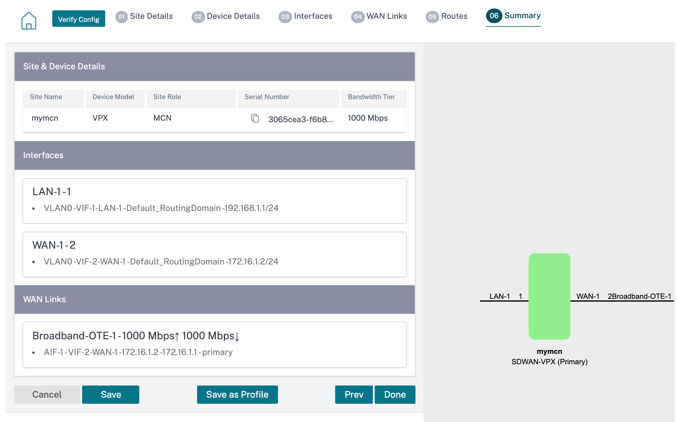 Site configuration summary