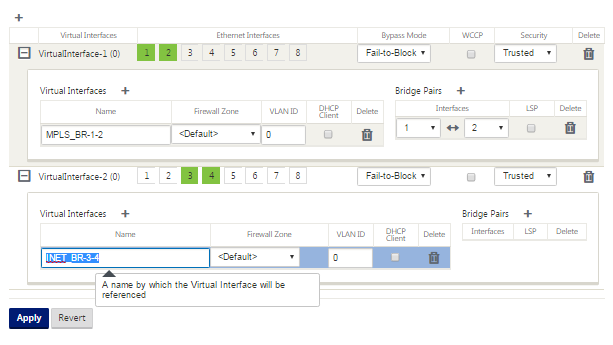 Branch site interface groups gateway mode