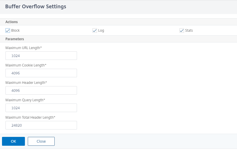 Buffer overflow check configuration