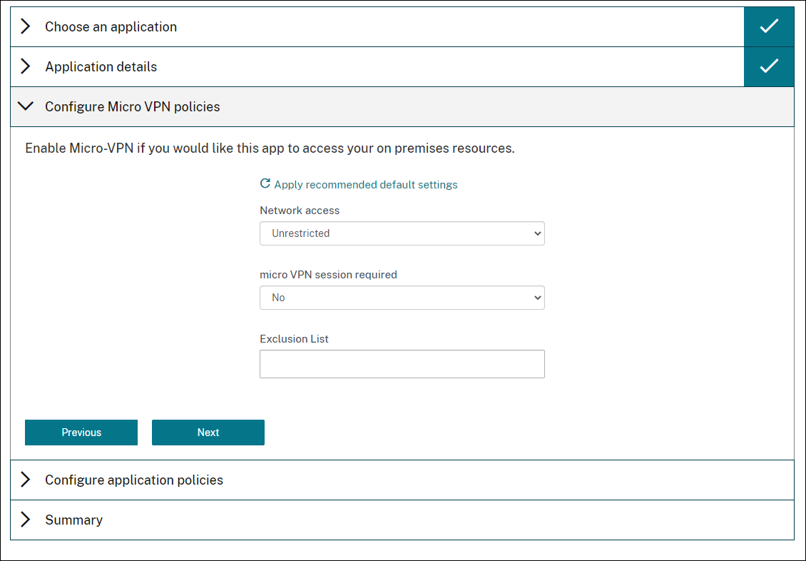 Micro VPN policies