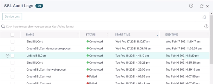 Certificate task log