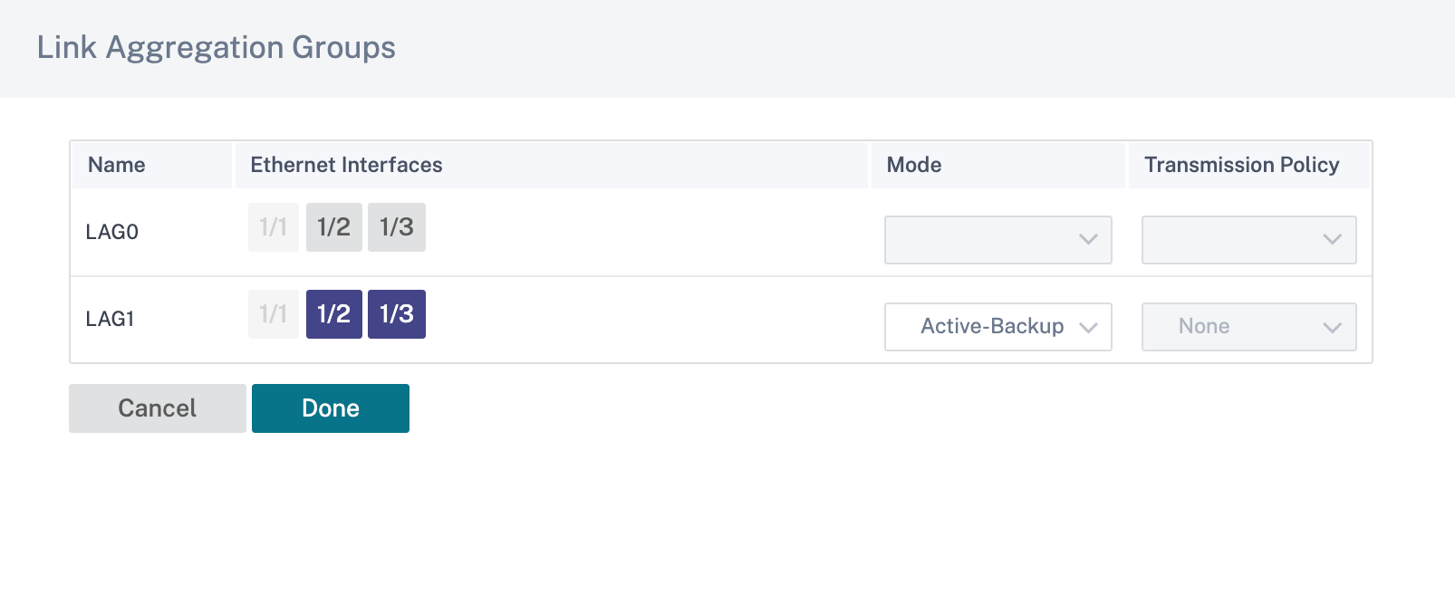 Change Link aggregation groups configuration