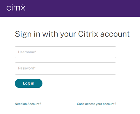 The Citrix Cloud sign in form