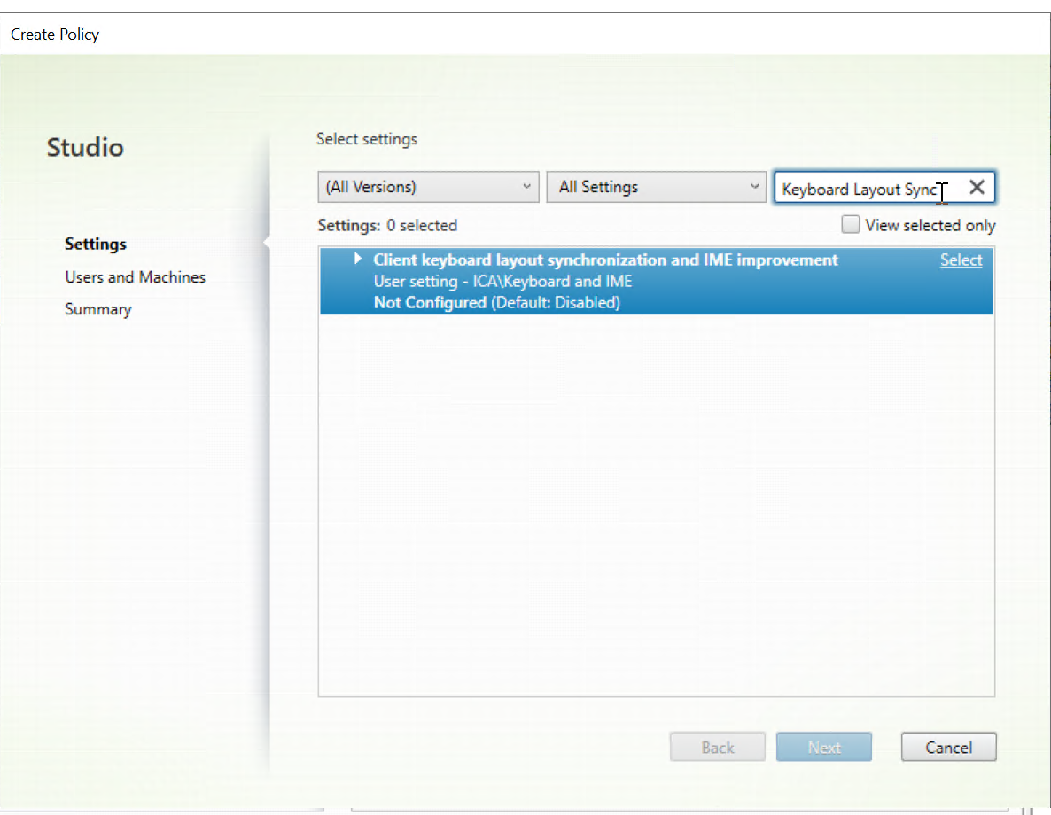 Image of the Client Keyboard Layout Sync and IME Improvement policy