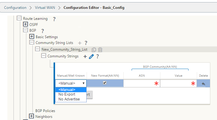 Community string list BGP