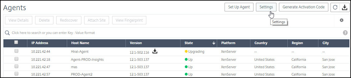 Agent upgrade settings