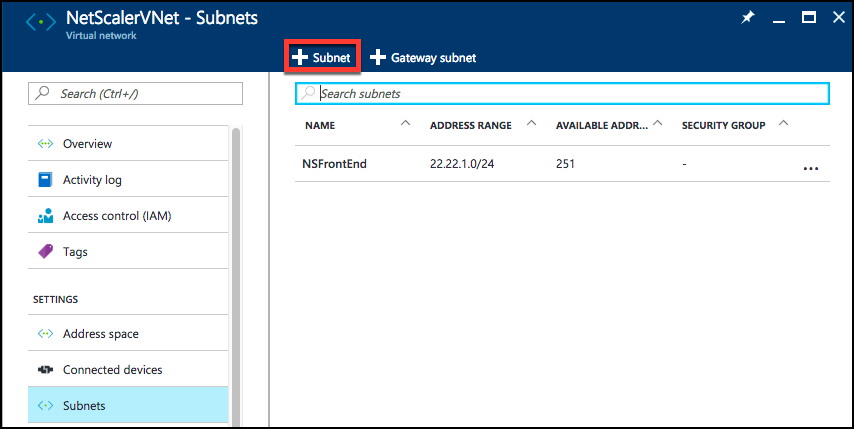 VNet subnet