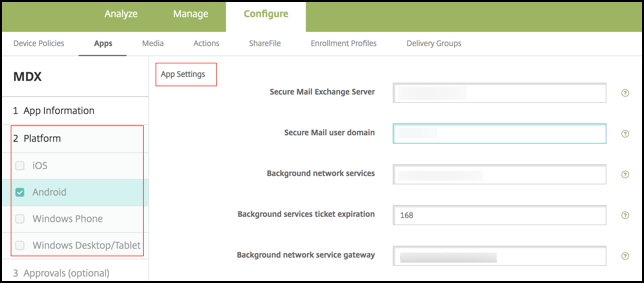 Choose platform and configure policies