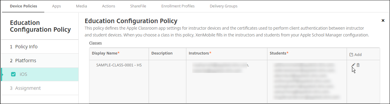 Device Policies configuration screen