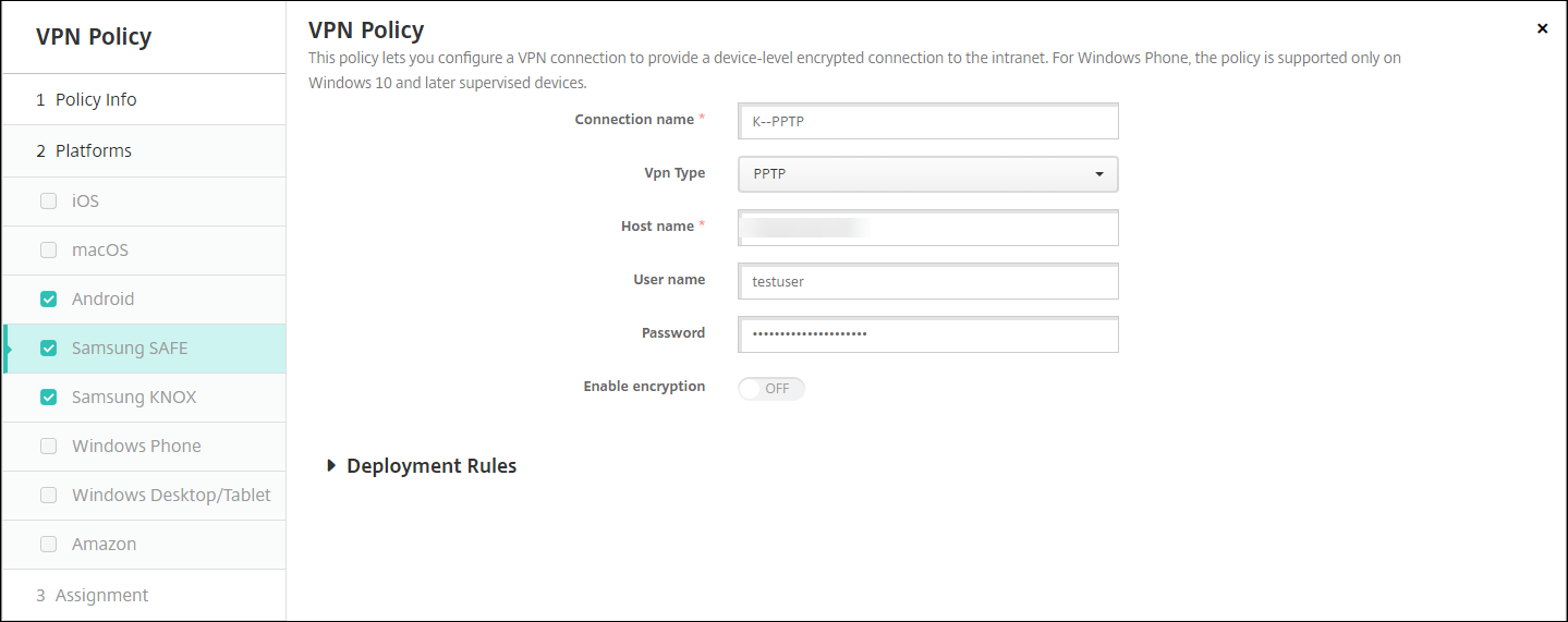 Device Policies configuration screen