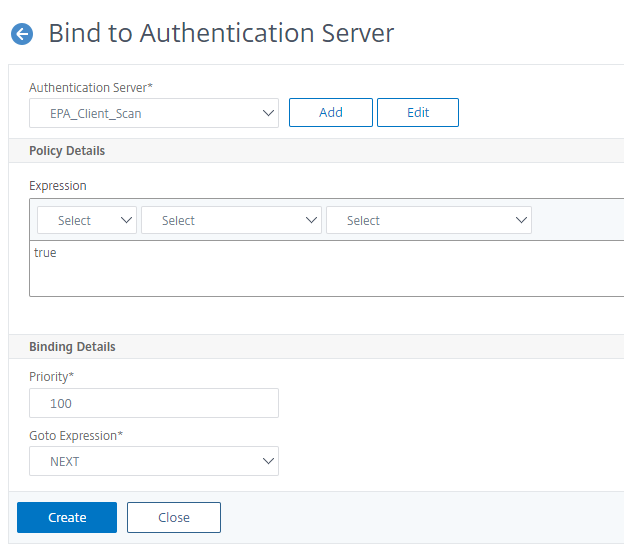 Bind the flow to an authentication virtual server