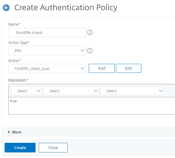 Create policy for first EPA scan