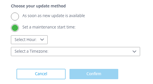 The Choose your update method section from the Manage Resource Location dialog